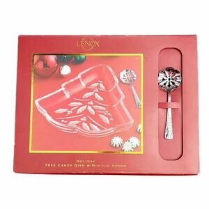 Lenox Candy Dish and Bonbon Spoon Christmas Glass